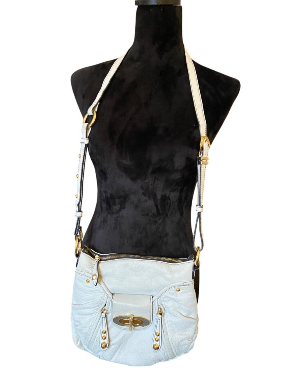 OR by Oryany Ivory Pebbled Leather Crossbody Shoulder Bag Gold Hardware